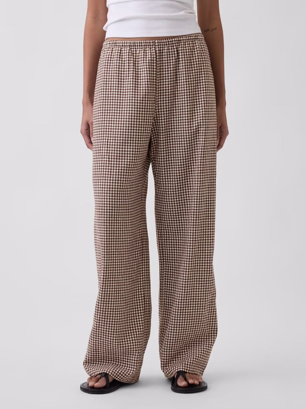 Gap Linen Blend Easy Wide Leg Pants Brown Plaid Size Medium NEW NWT